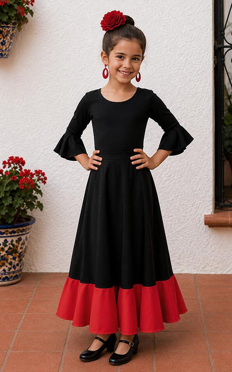 Black and red flamenco skirt for girls