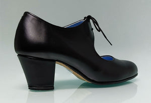 Chaussure de danse flamenco semi-professionnelle en cuir noir et talon cubain