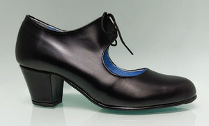 Chaussure de danse flamenco semi-professionnelle en cuir noir et talon cubain