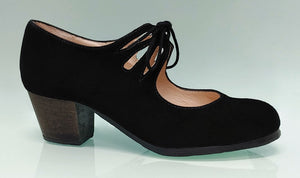 Chaussure de danse flamenco professionnelle en daim noir avec lacets