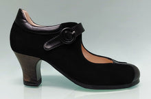 Zapato de Baile Flamenco Profesional Ante Negro y Piel con Hebilla