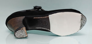 Chaussure de danse flamenco professionnelle en daim noir et cuir avec boucle