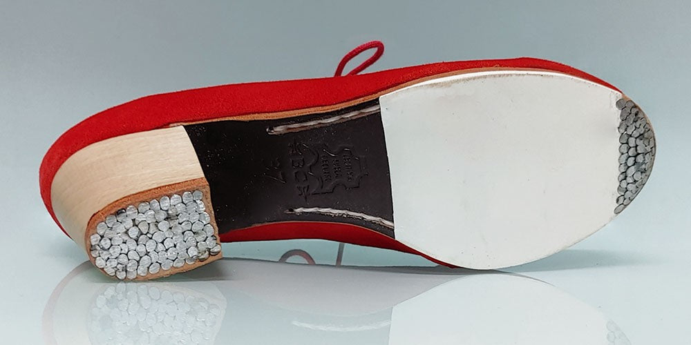 Professional Flamenco Dance Shoe in Red Leather and Suede
