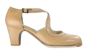 Chaussure de danse flamenco professionnelle en cuir beige