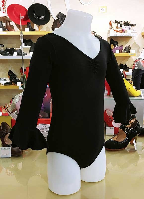 Maillot noir à manches longues et volants pour fille