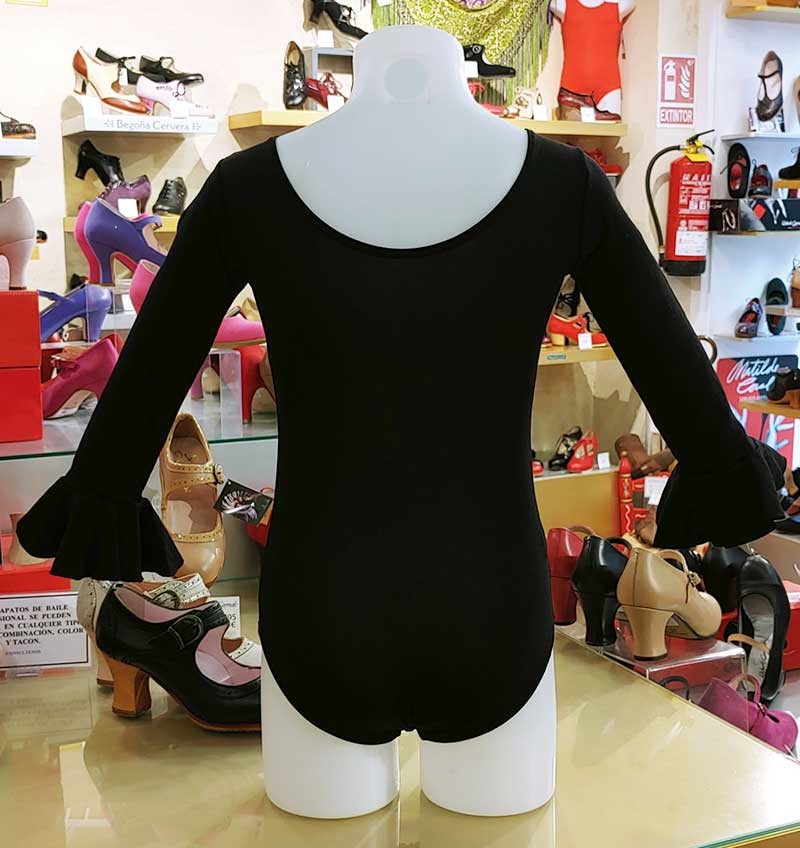 Maillot noir à manches longues et volants pour fille