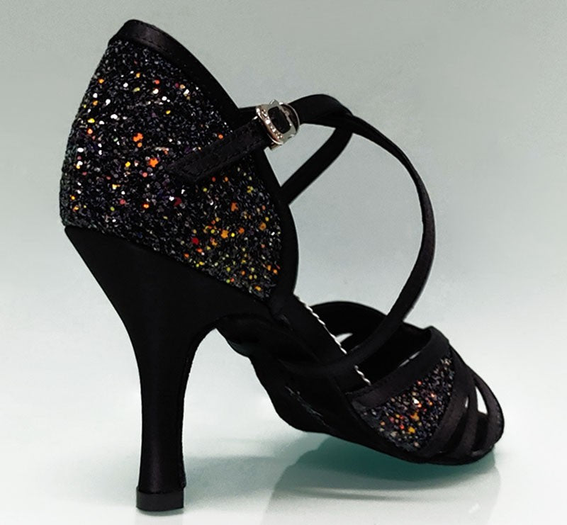 Chaussure de danse de salon combinée noire et pailletée