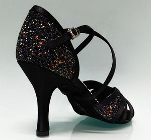 Chaussure de danse de salon combinée noire et pailletée