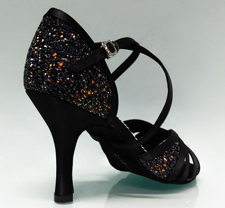 Chaussure de danse de salon combinée noire et pailletée