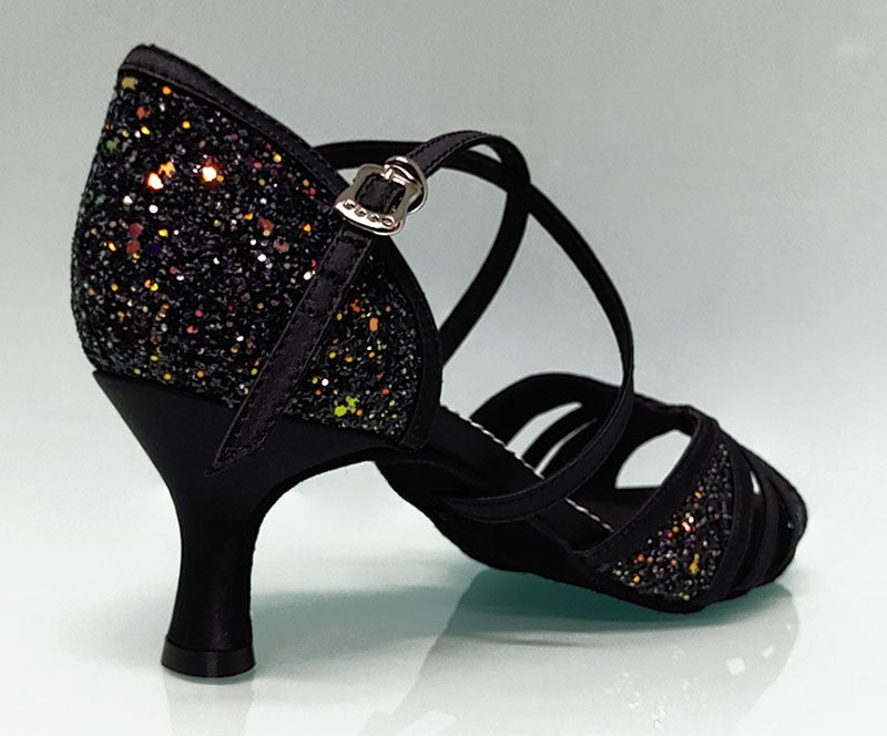 Chaussure de danse de salon combinée noire et pailletée