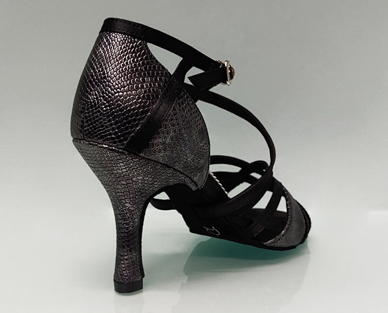 Chaussure de danse de salon combinée noire et fantaisie