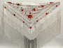 Mantón seda marfil con flores multicolor  140 cm.