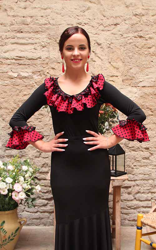 Top flamenco negro volantes lunares