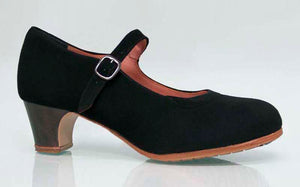 Professional black leather flamenco dance shoe with buckle