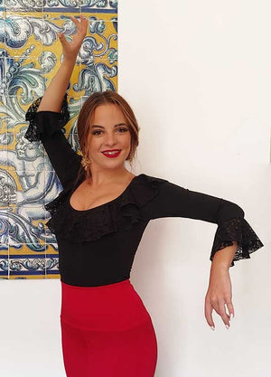 Black Flamenco Top with Ruffles and Lace