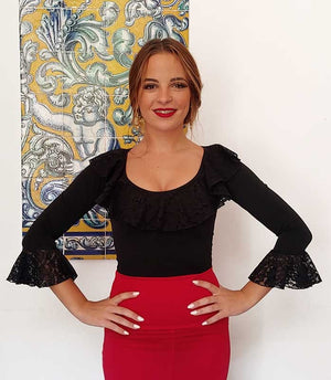 Black Flamenco Top with Ruffles and Lace