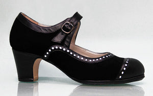Chaussure de danse flamenco professionnelle en daim noir et cuir