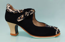 Zapato de Baile Flamenco Profesional Ante Negro y Animal Print