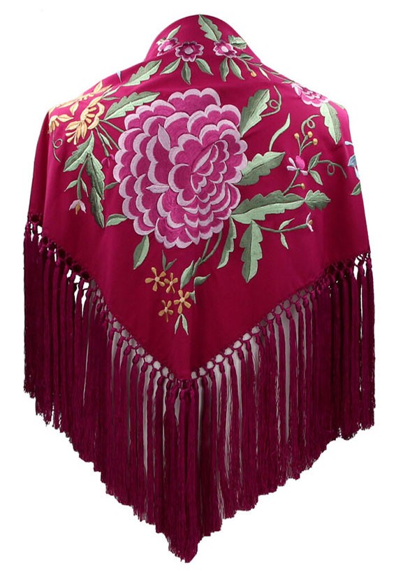 Châle Bougainvillier Brodé de Fleurs et de Roses 140 cm.