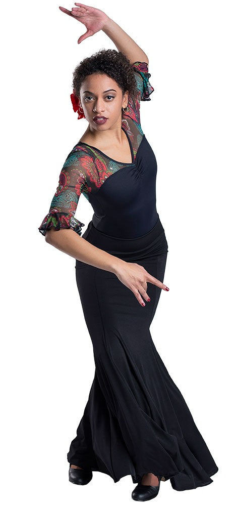 Falda Flamenco Negra Entallada a Medio Muslo