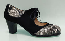 Zapato de Baile Flamenco Profesional Combinado Ante Negro y Piel Fantasía Serpiente