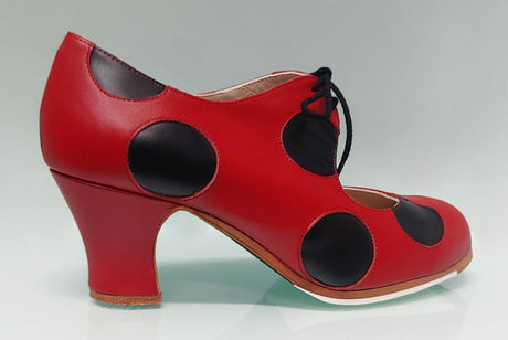 Zapato De Baile Flamenco Profesional con Cordones Rojo y Negro