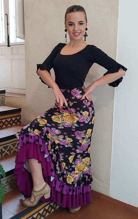 Jupe flamenco à imprimé floral et à pois