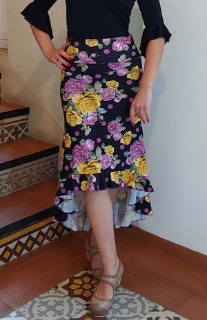 Falda-Sobrefalda Flamenco Estampada con Flores de Colores