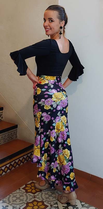 Jupe-surjupe flamenco imprimée de fleurs colorées