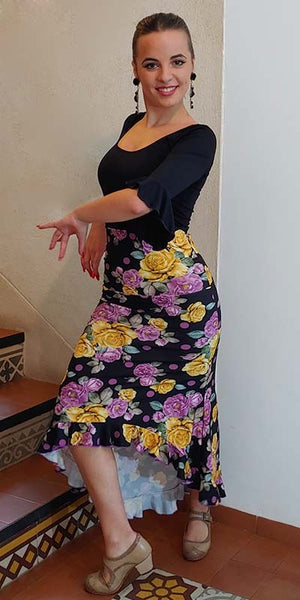 Falda-Sobrefalda Flamenco Estampada con Flores de Colores