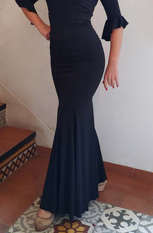 Falda Flamenco Negra Entallada a Medio Muslo