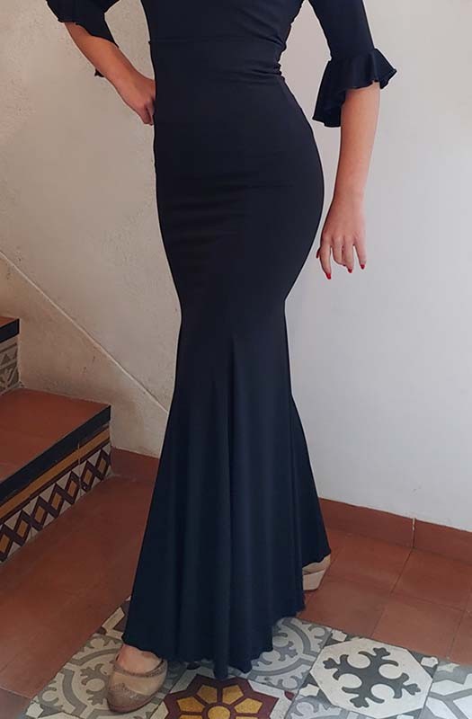 Falda Flamenco Negra Entallada a Medio Muslo