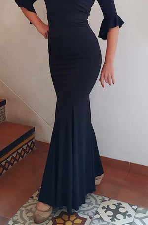 Falda Flamenco Negra Entallada a Medio Muslo