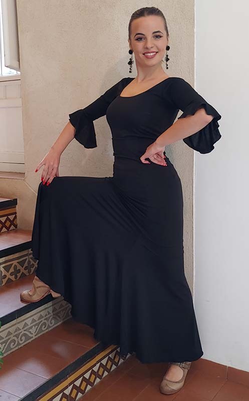 Falda Flamenco Negra Entallada a Medio Muslo