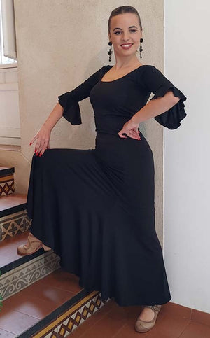 Falda Flamenco Negra Entallada a Medio Muslo