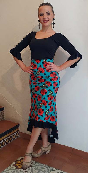 Falda-Sobrefalda Flamenco Estampada con Flores y Lunares