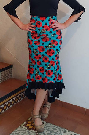 Falda-Sobrefalda Flamenco Estampada con Flores y Lunares
