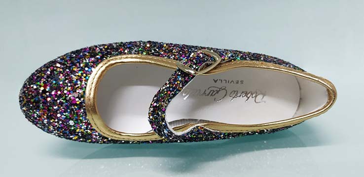 Chaussure de flamenco à paillettes multicolores