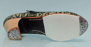 Chaussure de danse flamenco professionnelle en daim vert bouteille et fantaisie avec boucle