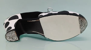 Chaussure de danse flamenco professionnelle noire et blanche à pois