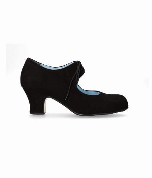 Zapato de baile flamenco semiprofesional piel de ante negro con cordones