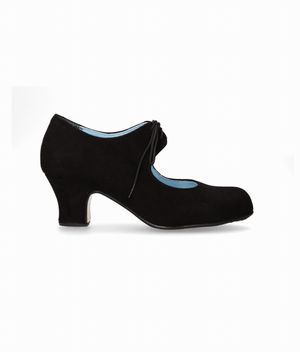 Zapato de baile flamenco semiprofesional piel de ante negro con cordones