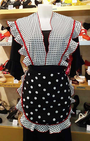 Conjunto Delantal y Mantoncillo  Flamenco Negro con Lunares