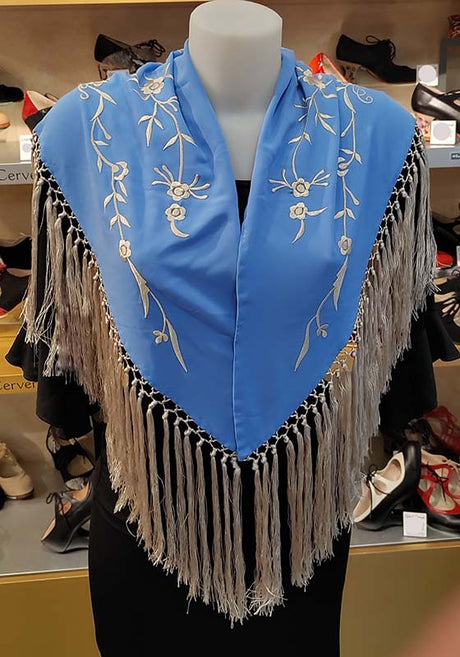 Châle Ducado Brodé Fleurs Beiges 130 cm.