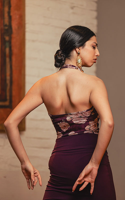 Flamenco bodysuit with a multi-colored print