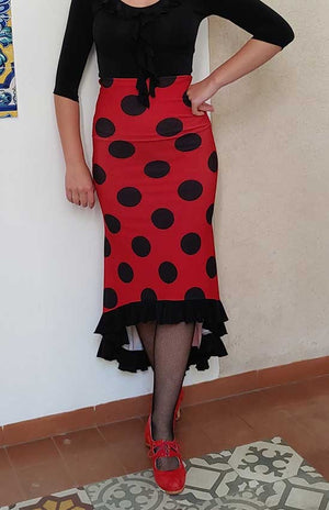Falda-Sobrefalda Flamenco Roja con Lunares Negros