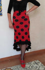 Falda-sobrefalda flamenco roja con lunares negros