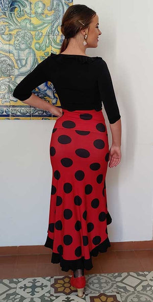 Falda-Sobrefalda Flamenco Roja con Lunares Negros
