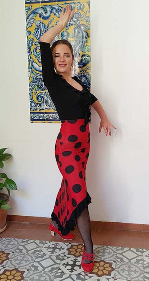 Falda-Sobrefalda Flamenco Roja con Lunares Negros