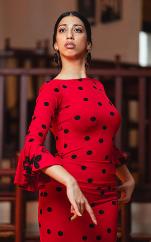 Top Soniquete de punto elástico estampado rojo con lunares y flores negras